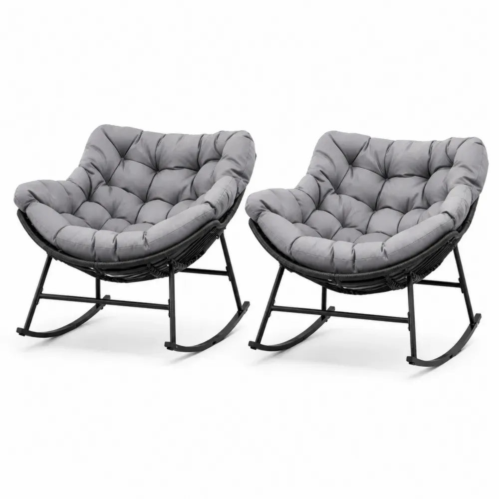 Garten Schaukelstuhl 2er Set mit rundem Schalensitz Stahlgestell Polyesterpolster Grau Schwarz 85 x 92 x 82 cm