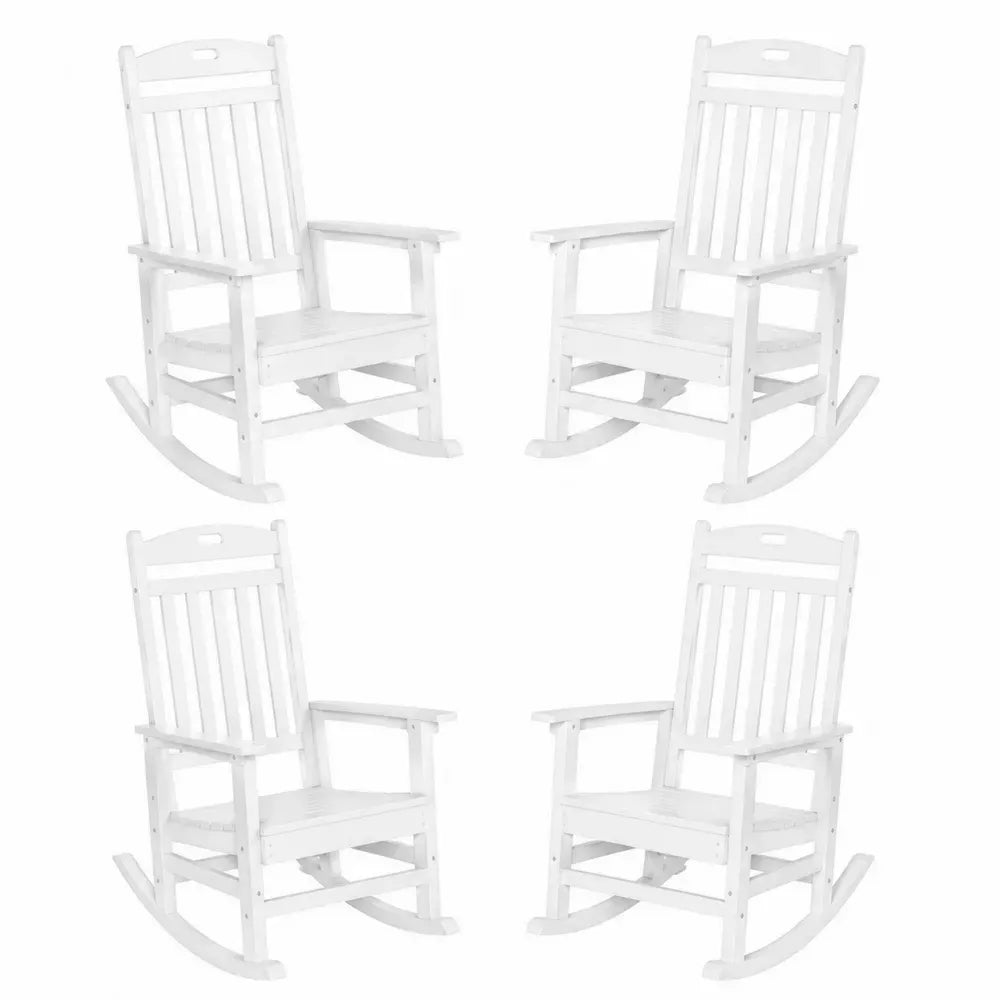 Garten-Schaukelstuhl 4er-Set mit Armlehnen 68 x 90 x 110 cm je Stuhl Akazienmassivholz Weiß