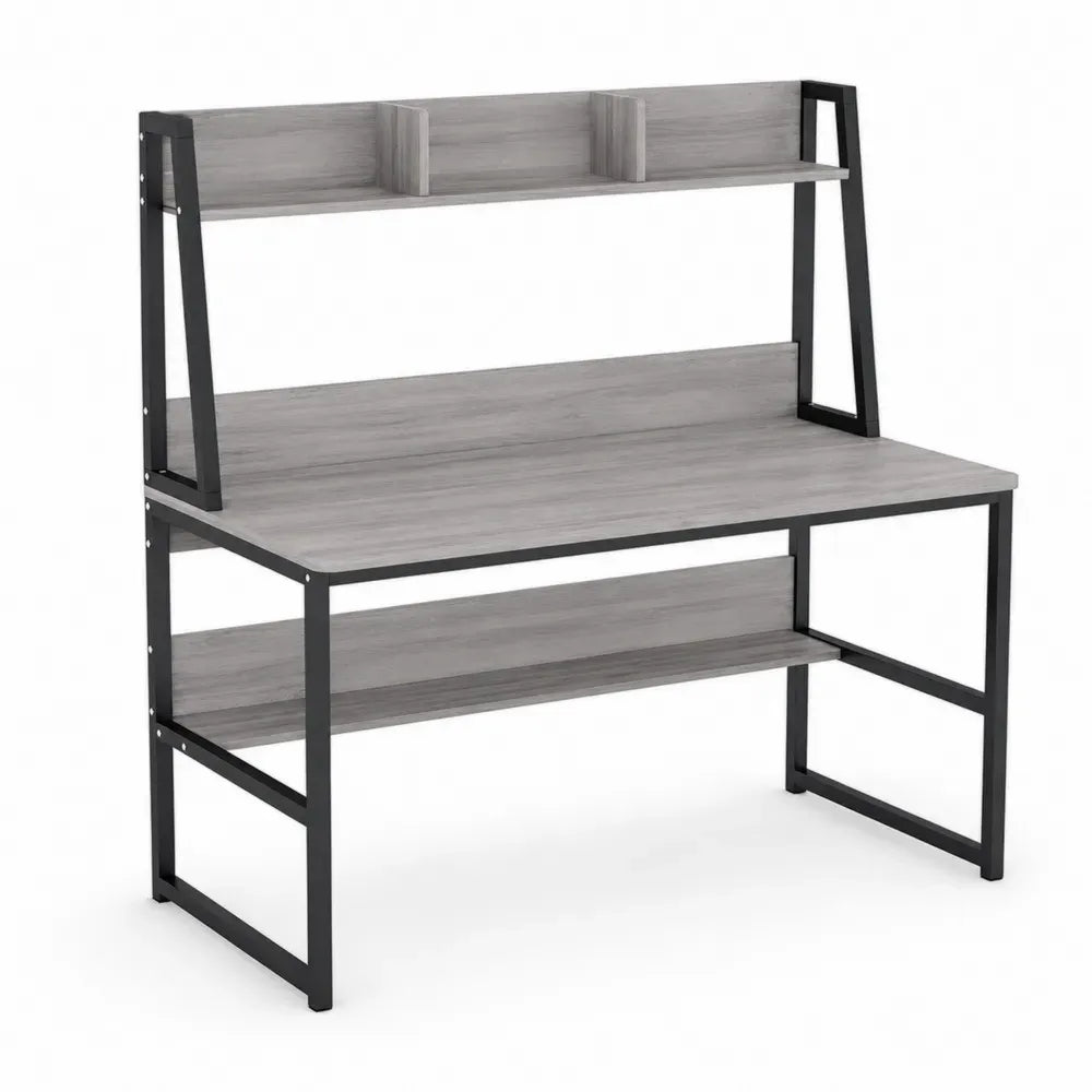 Schreibtisch mit Regalaufsatz 120 x 60 x 152 cm melaminbeschichtete Spanplatte und pulverbeschichteter Stahl rechteckig Grau Schwarz
