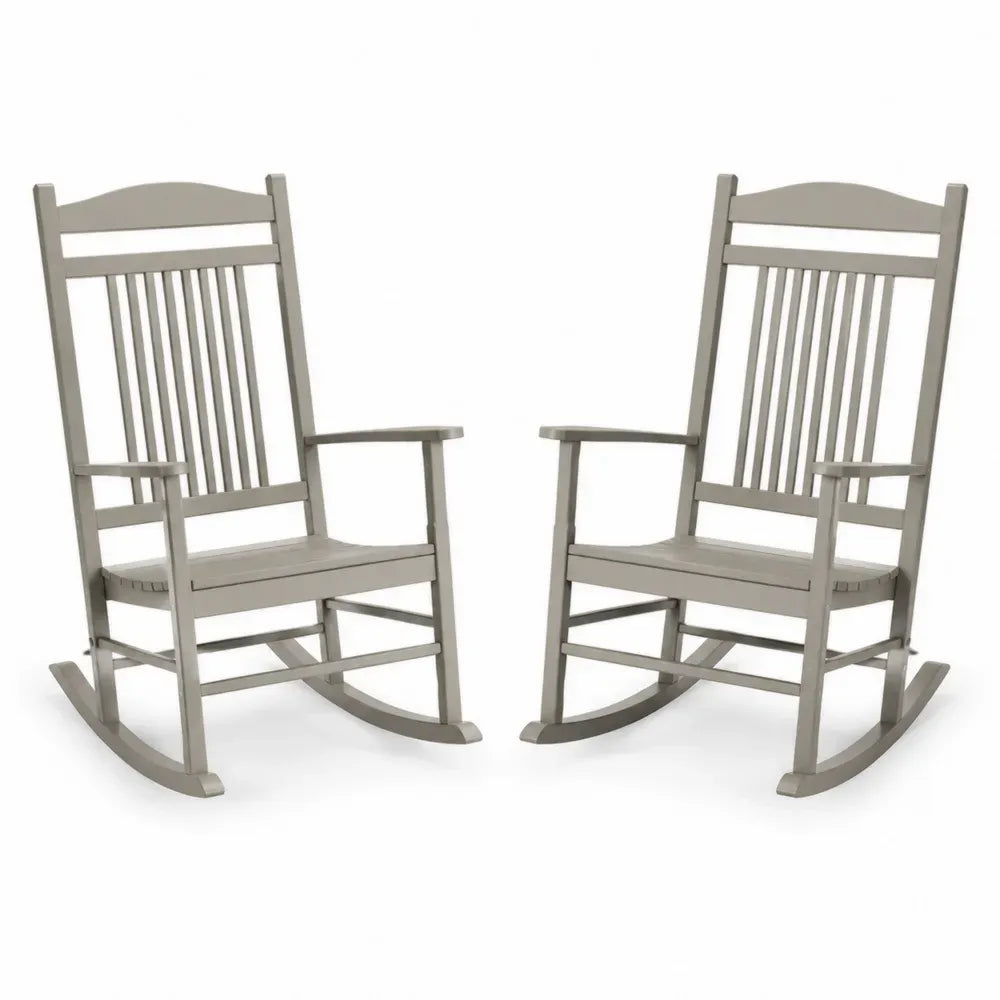Garten-Schaukelstuhl 2er-Set mit Armlehnen 68 x 90 x 110 cm je Stuhl Akazienmassivholz Taupegrau