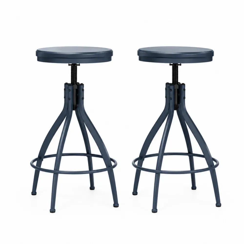 Barhocker 2er Set höhenverstellbar 42 x 42 x 62-78 cm pulverbeschichteter Stahl rund Dunkelblau Schwarz