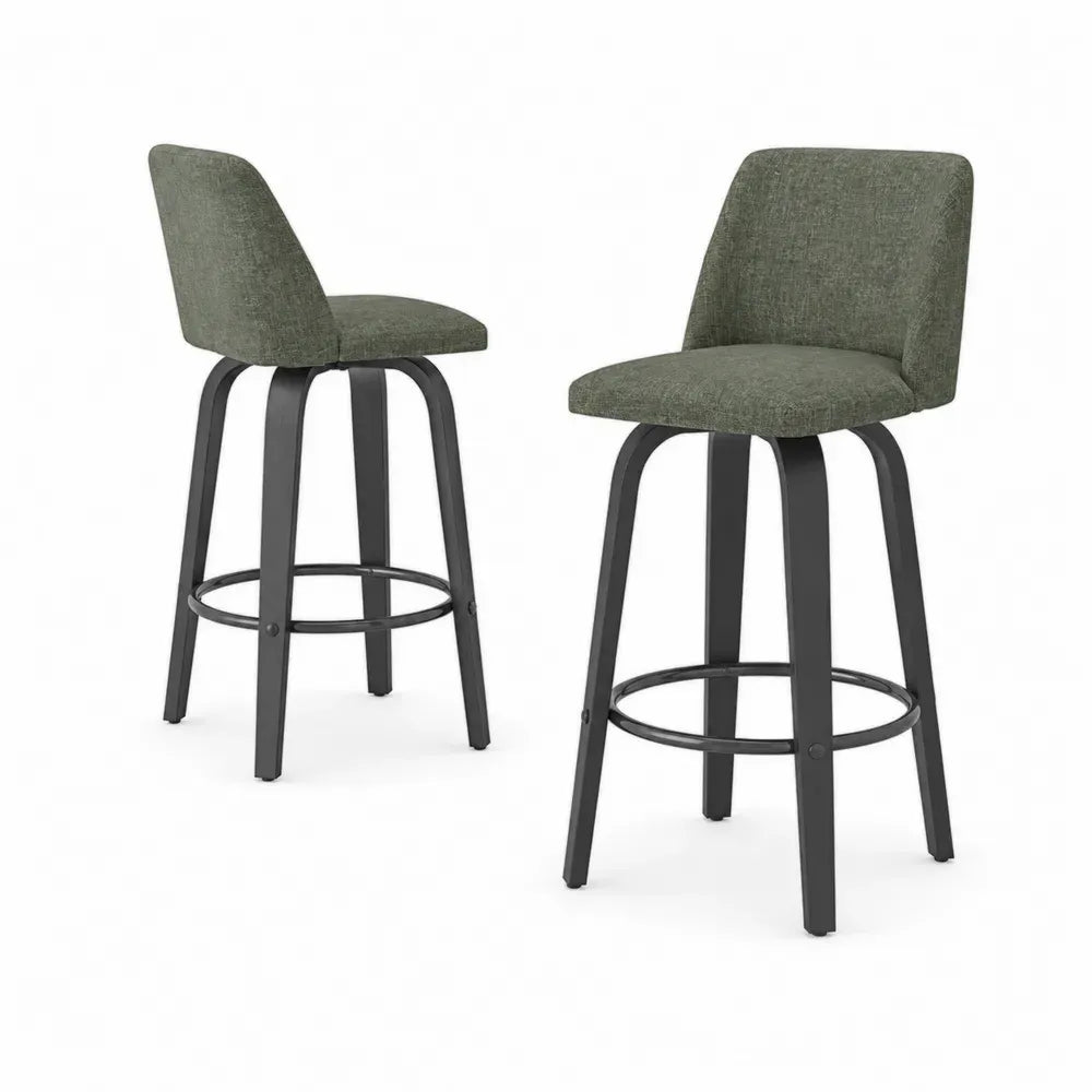 Barhocker 2er Set drehbare Barstühle mit Rückenlehne und Fußring Polyestergewebe Kautschukbaumholz Stahl Olivgrün Schwarz je 50 x 52 x 94 cm