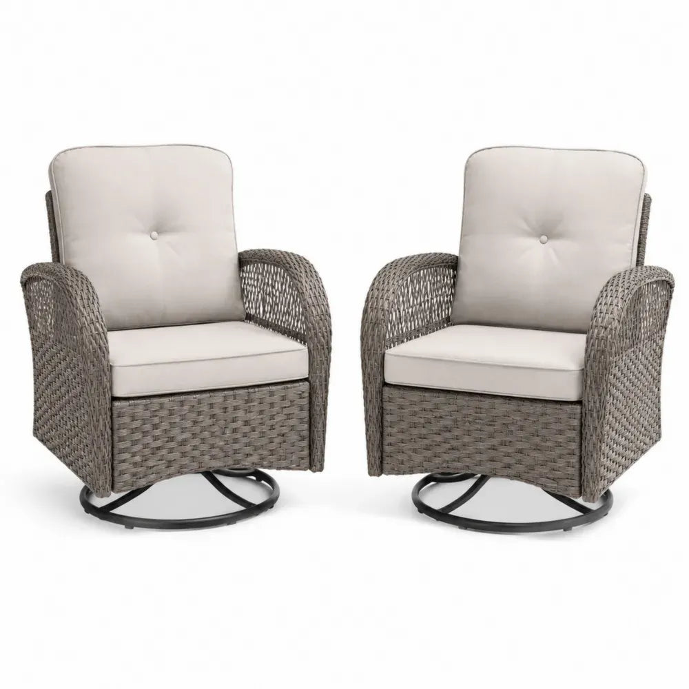 Garten Drehsessel 2er Set drehbar PE Rattan Stahl Polyester Grau Beige Schwarz 78 x 84 x 90 cm