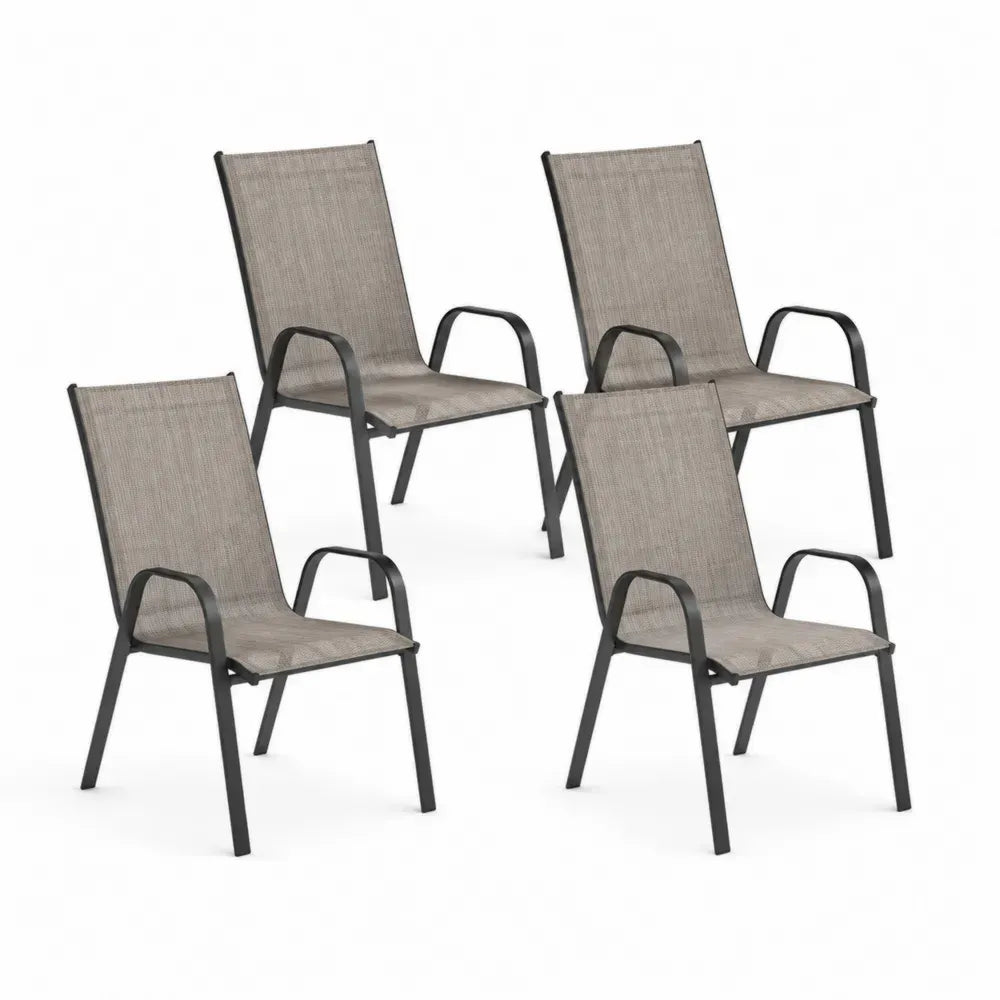 Garten Essstühle 4er Set 55 x 68 x 105 cm Stahlgestell PVC-beschichtetes Polyestergewebe Beige Anthrazit mit Armlehnen