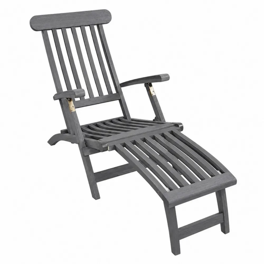 Gartenliege Liegestuhl 195 x 60 x 90 cm Akazien-Massivholz Grau verstellbar klappbar mit Armlehnen