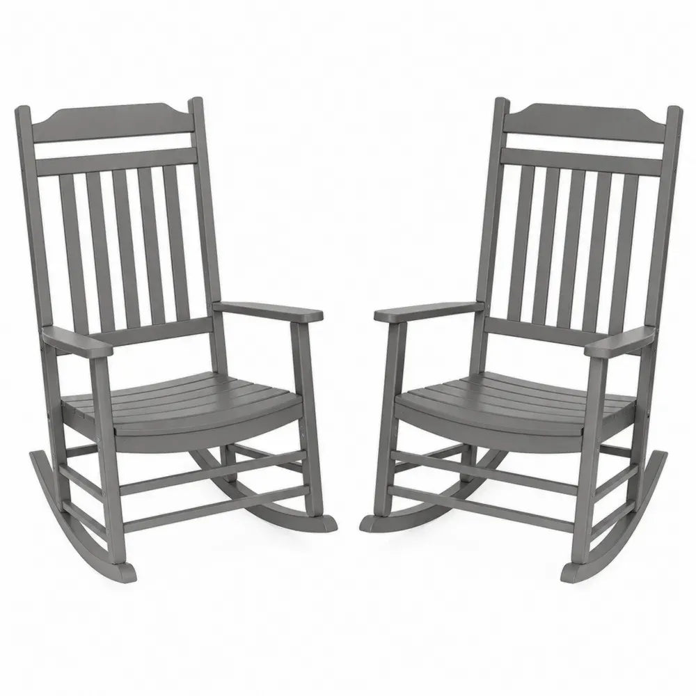 Garten-Schaukelstuhl 2er-Set mit Armlehnen 62 x 82 x 110 cm je Stuhl Akazienmassivholz Grau
