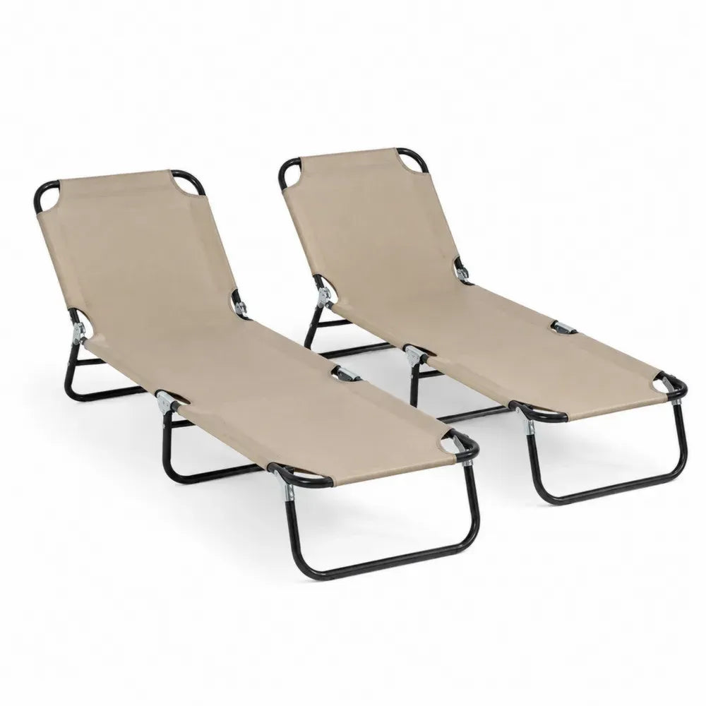 Gartenliege Sonnenliege 2er Set klappbar 190 x 58 x 83 cm rechteckig Stahl PVC-beschichtetes Polyester beige schwarz silberfarben