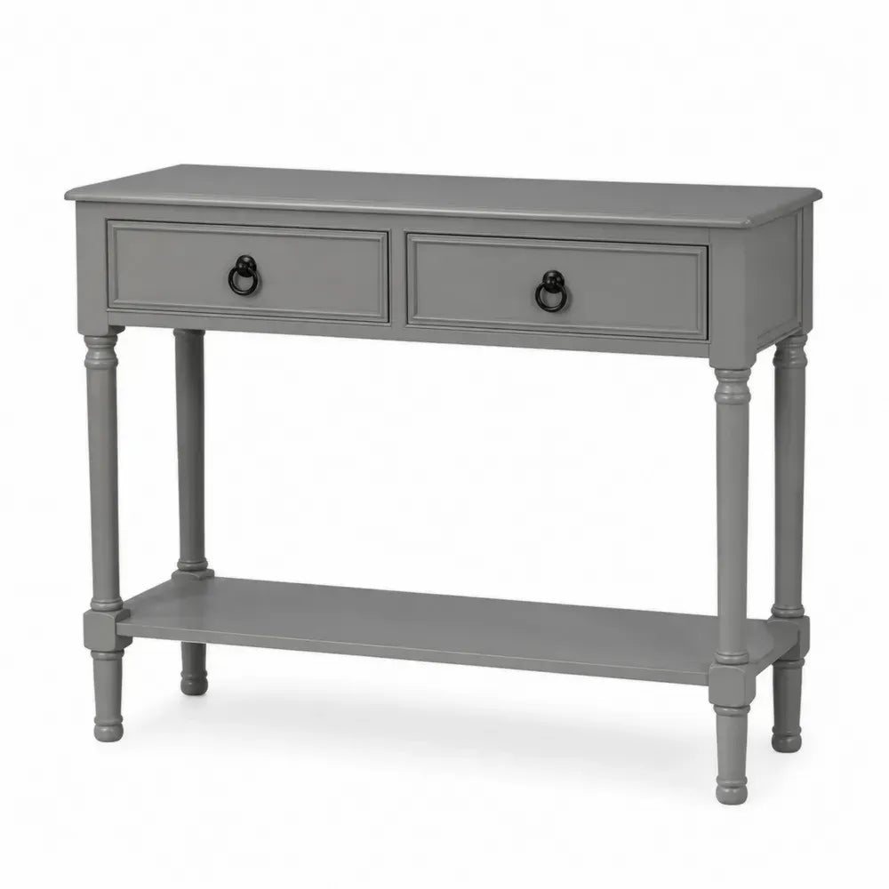 Konsolentisch mit 2 Schubladen und Ablage 100 x 35 x 80 cm MDF Gummibaumholz rechteckig Grau Schwarz
