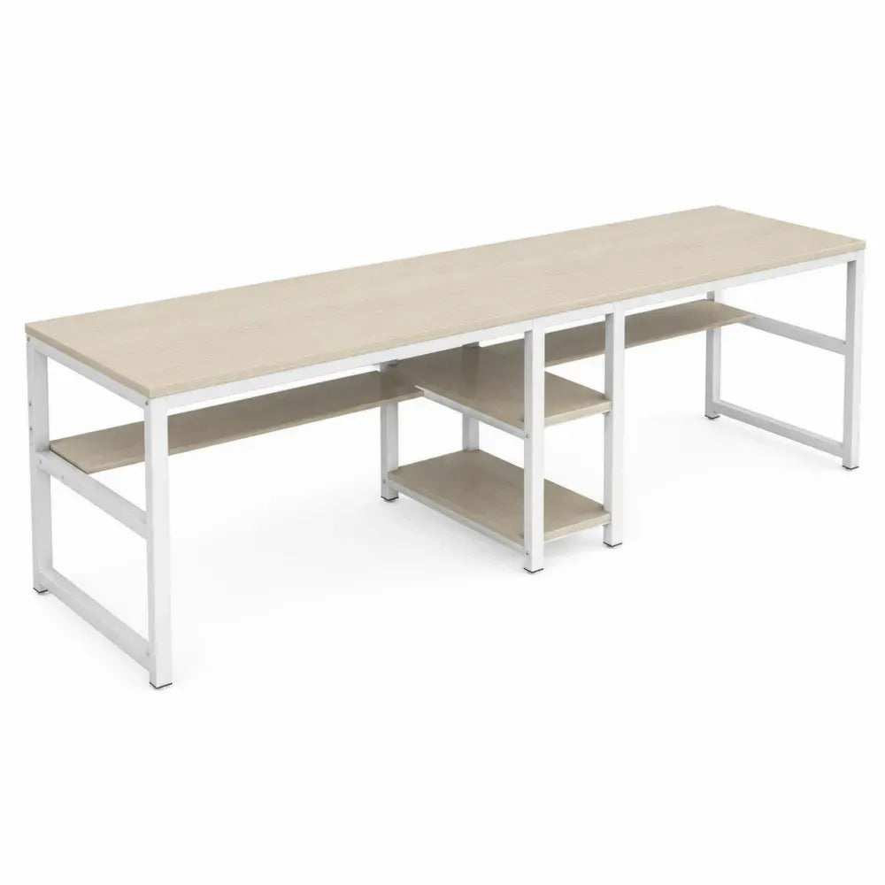 Schreibtisch Computertisch mit Regalen 180 x 60 x 75 cm melaminbeschichtete Spanplatte und pulverbeschichteter Stahl rechteckig Eiche hell Weiß