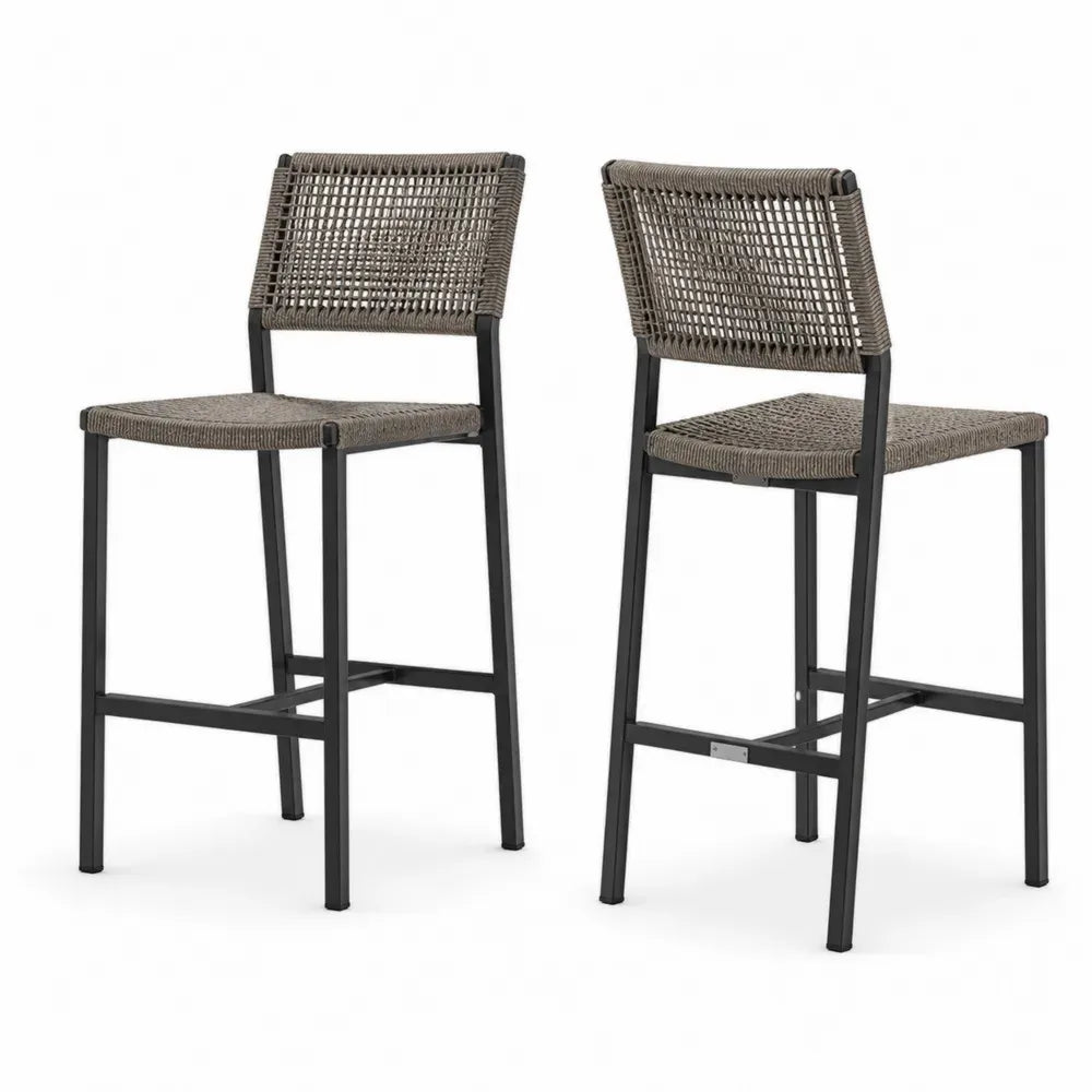 Barhocker 2er Set mit Rückenlehne 45 x 50 x 100 cm Polyethylen-Rattan pulverbeschichteter Stahl rechteckig Taupe Schwarz