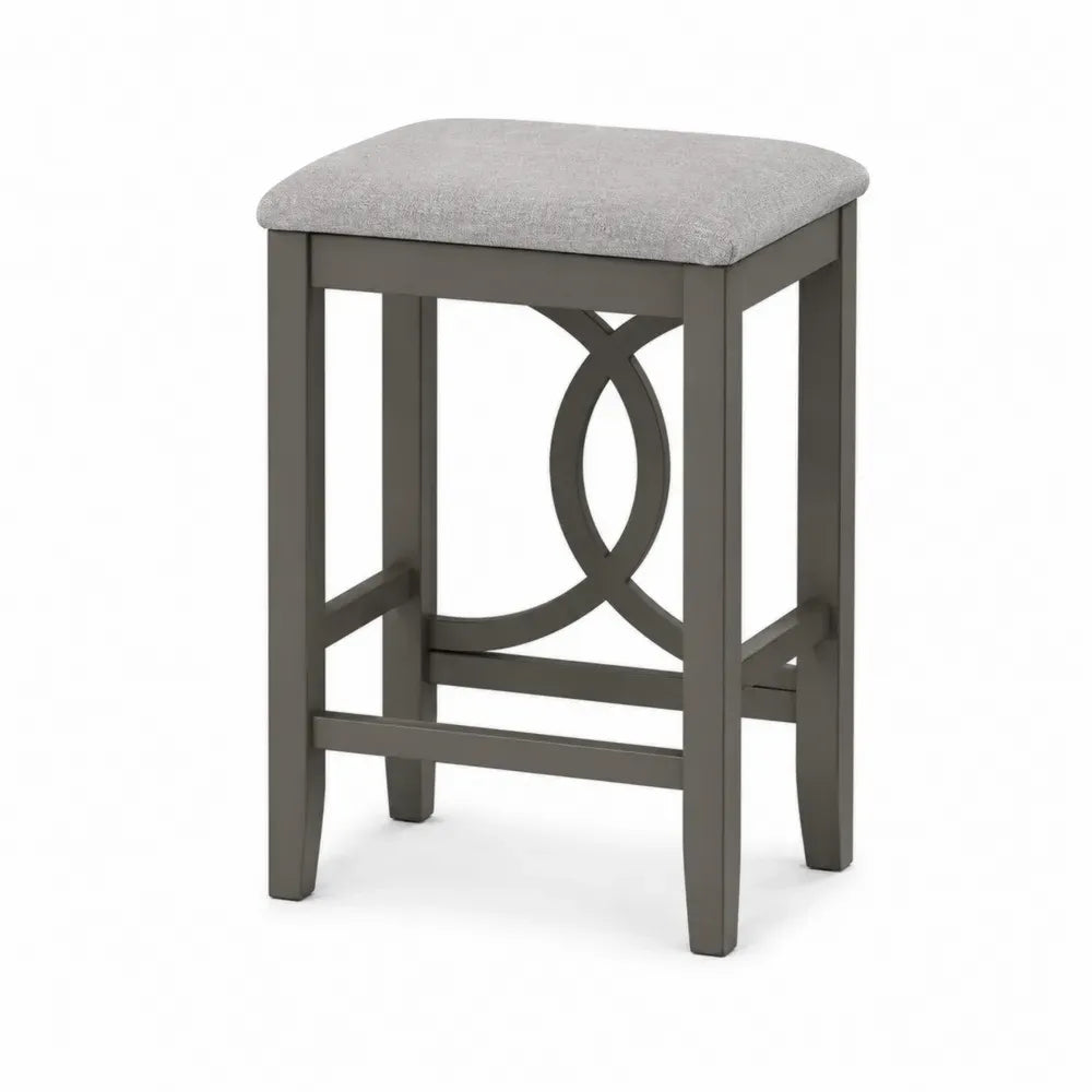Barhocker ohne Rückenlehne quadratisch mit gepolstertem Sitz Polyestergewebe Kautschukbaumholz Hellgrau Taupe 40 x 40 x 66 cm
