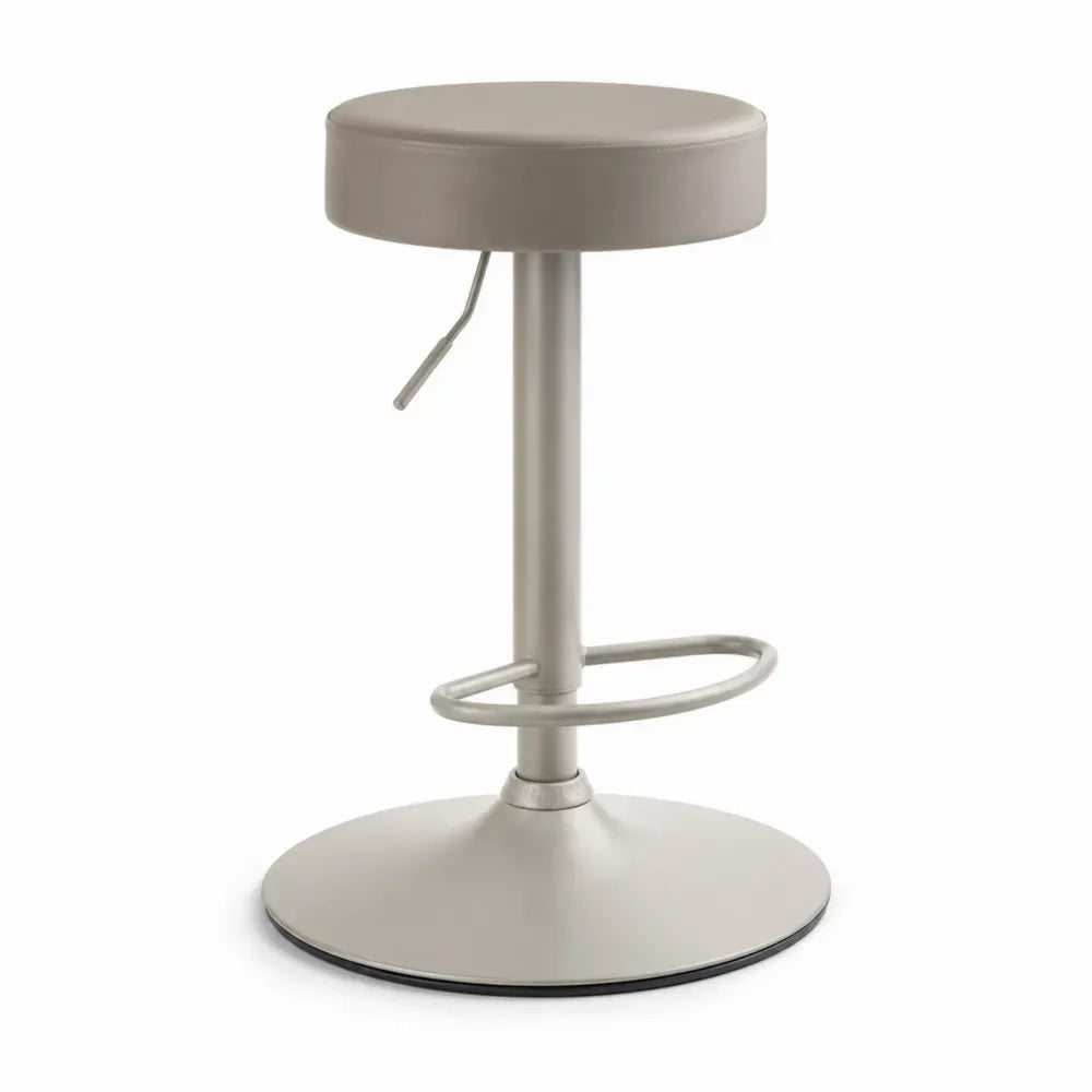 Barhocker höhenverstellbar ohne Rückenlehne mit runder Sitzfläche PU-Kunstleder Stahl Taupe Silberfarben Ø 35 x 60 bis 82 cm
