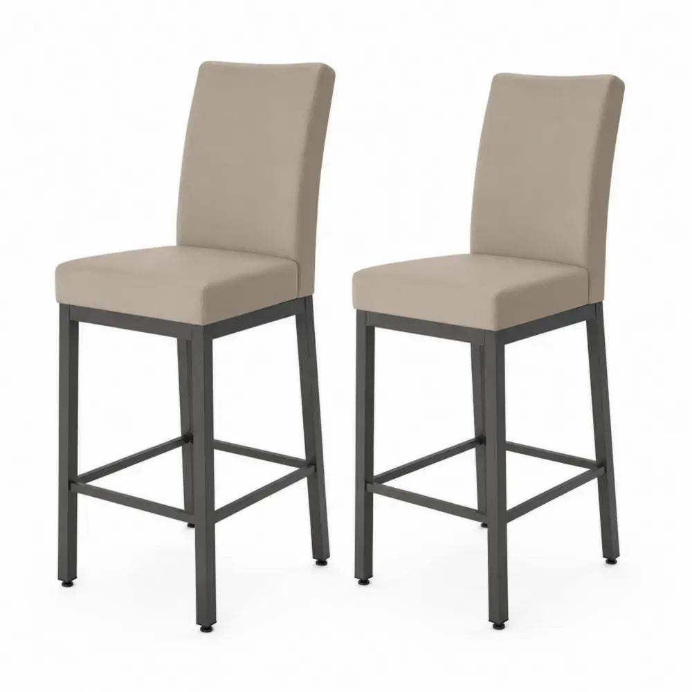 Barhocker 2er Set mit Rückenlehne 43 x 52 x 110 cm Polyestergewebe Polyurethanschaum pulverbeschichteter Stahl rechteckig Taupe Schwarz