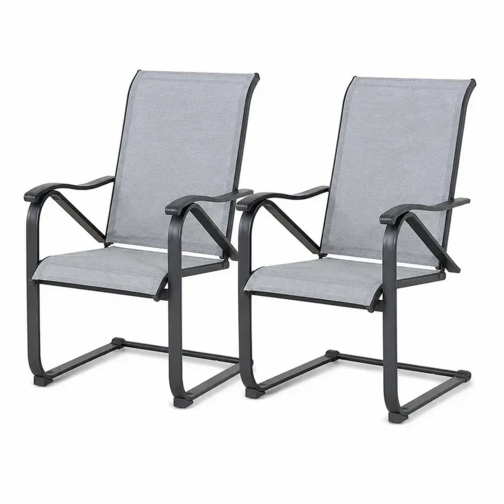 Garten Essstuhl 2er Set 57 x 68 x 98 cm Freischwinger Stahl PVC-beschichtetes Polyester grau schwarz mit Armlehnen