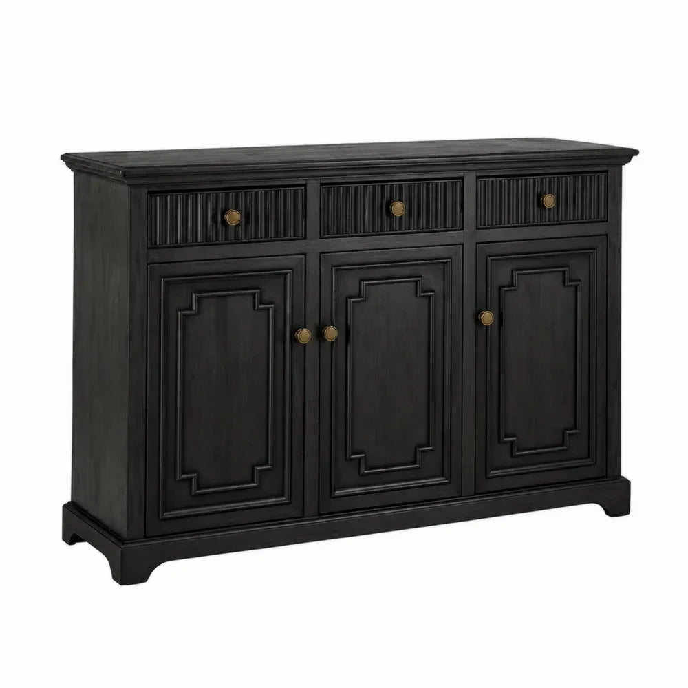Sideboard Kommode mit 3 Schubladen und 3 Türen 150 x 40 x 90 cm MDF mit Eschenfurnier rechteckig Schwarz Antikgold