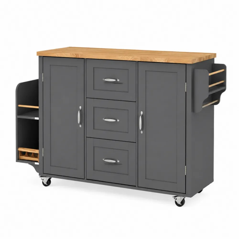 Küchenwagen mit Arbeitsplatte 120 x 45 x 90 cm lackierte MDF-Platte und Gummibaumholz mit Rollen rechteckig Anthrazit Natur Silber Schwarz