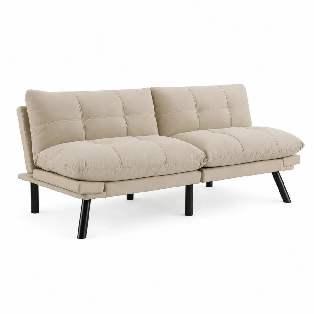 Schlafsofa 2-Sitzer Klappsofa ohne Armlehnen Polyestergewebe PU Schaum Stahlbeine Beige Schwarz 180 x 88 x 78 cm