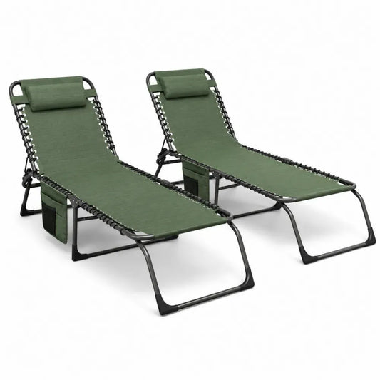 Gartenliege 2er Set 160 x 65 x 110 cm rechteckige Liegefläche Stahlrohr PVC-beschichtetes Polyestergewebe Olivgrün Schwarz