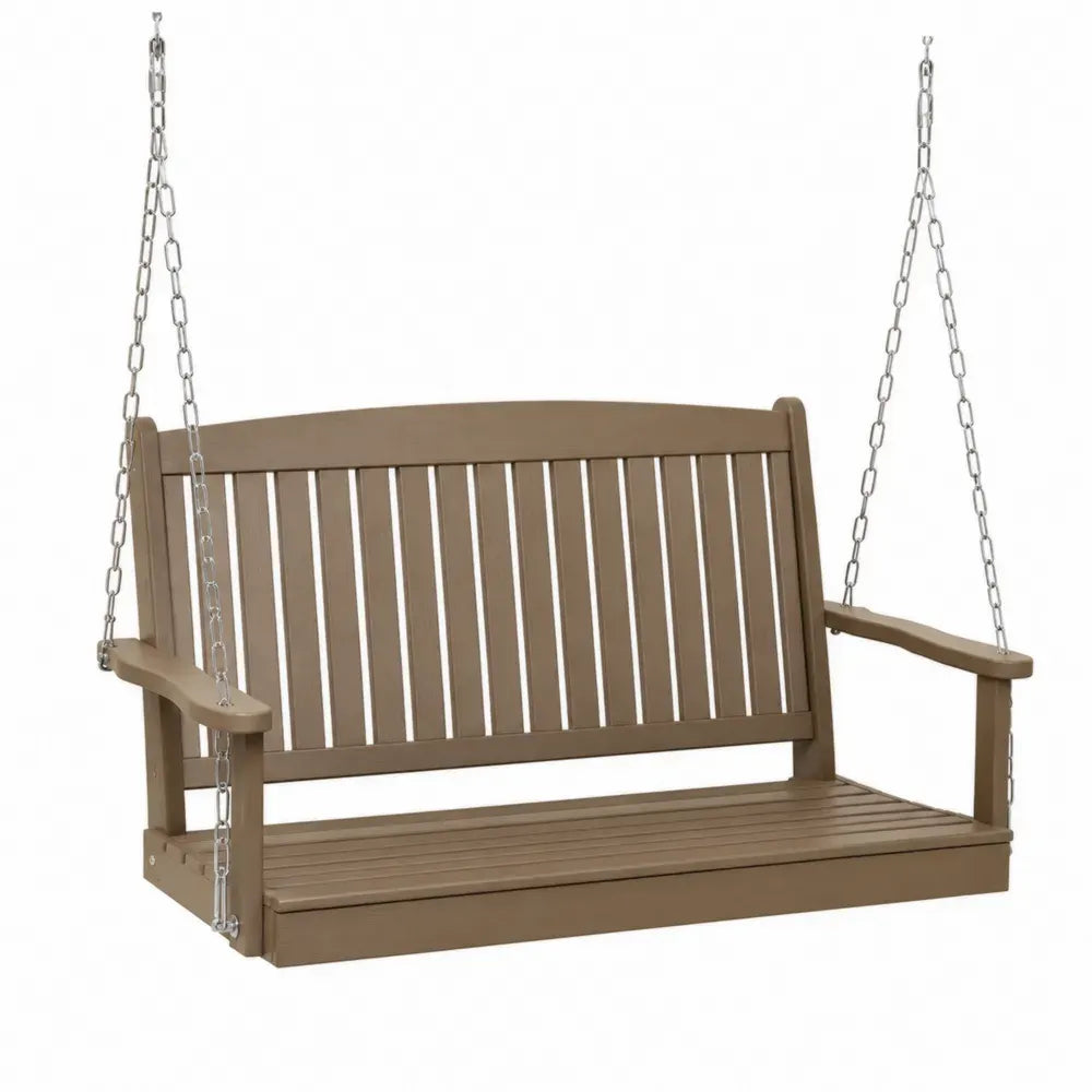 Garten Hängeschaukel 2-Sitzer 150 x 65 x 60 cm rechteckig Akazien-Massivholz Taupe mit silberfarbenen Stahlketten