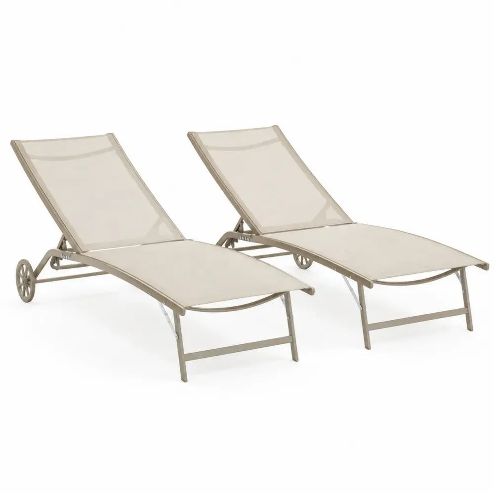 Gartenliege Sonnenliege 2er Set 190 x 59 x 86 cm rechteckig Aluminium PVC-beschichtetes Polyester beige taupe mit Rädern