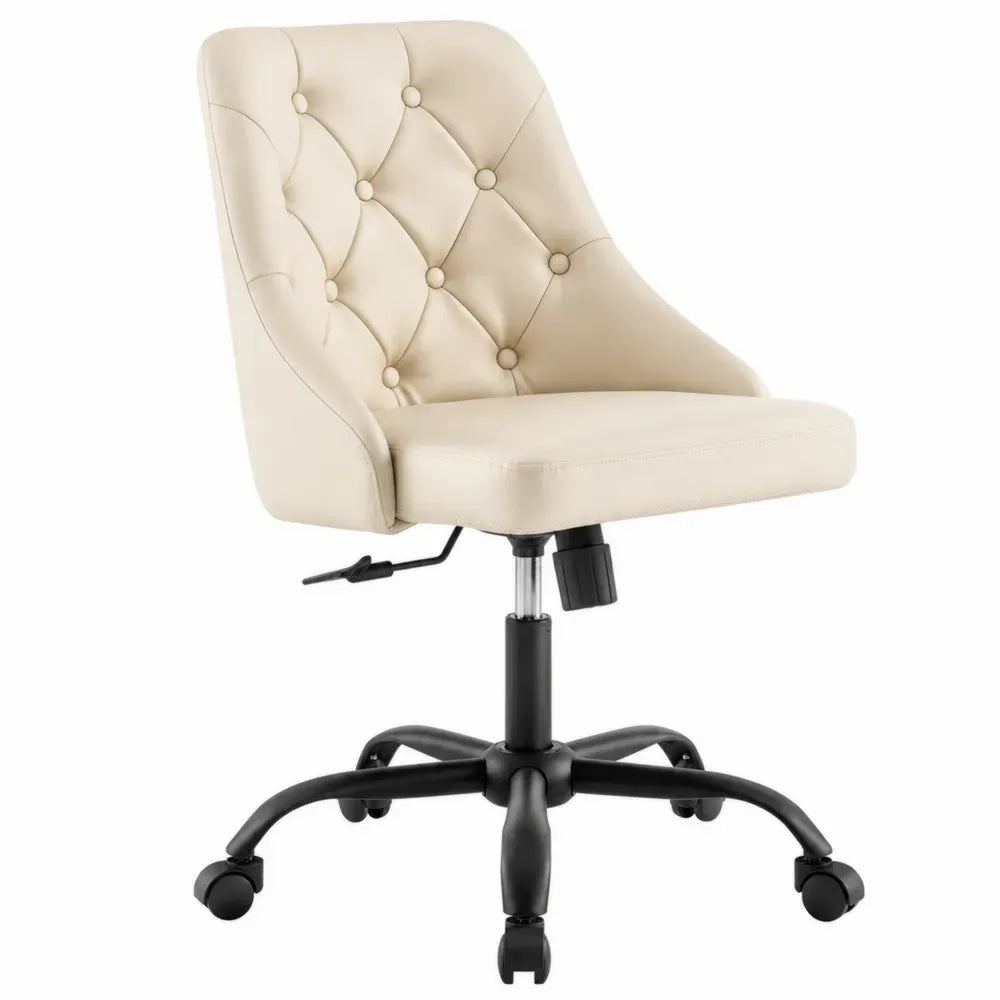Bürostuhl Drehstuhl höhenverstellbar mit Rollen 56 x 58 x 82-94 cm PU-Kunstleder Polyurethanschaum und Stahl Beige Schwarz Silber