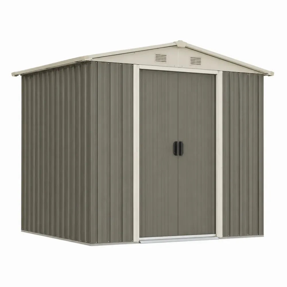 Geräteschuppen Metall mit Satteldach 213 x 127 x 185 cm verzinktes Stahlblech rechteckig Grau Beige Schwarz