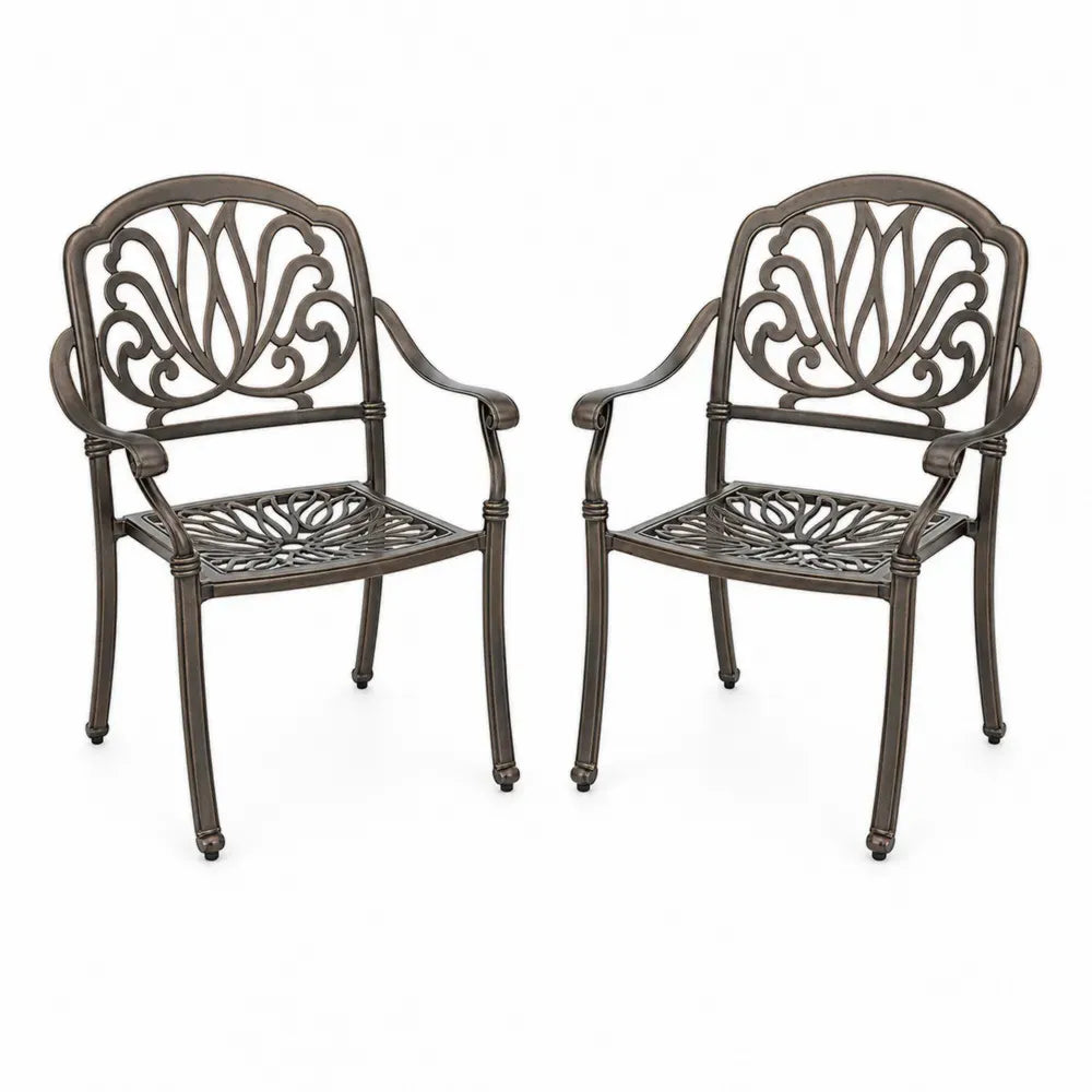Gartenstuhl Essstuhl 2er Set 62 x 60 x 90 cm gebogen Aluminiumguss antikbronze schwarz mit Armlehnen