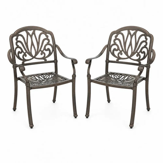 Gartenstuhl Essstuhl 2er Set 62 x 60 x 90 cm gebogen Aluminiumguss antikbronze schwarz mit Armlehnen