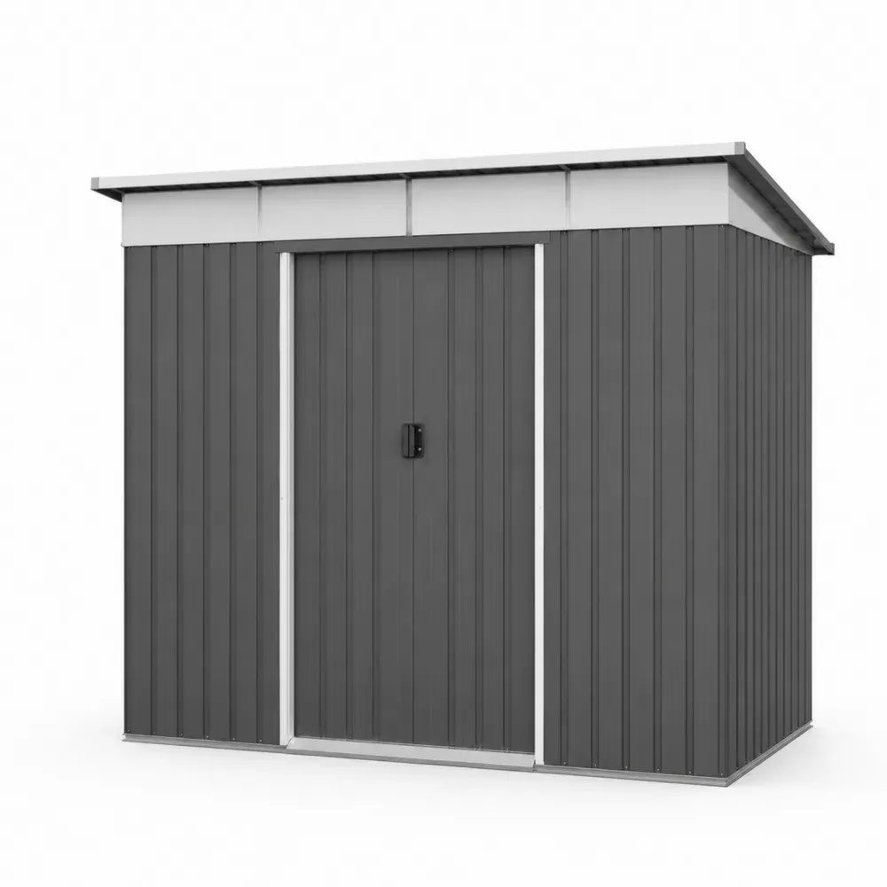 Geräteschuppen Metall mit Schiebetür Pultdach verzinkter Stahl rechteckig Anthrazit Hellgrau Schwarz 213 x 127 x 185 cm
