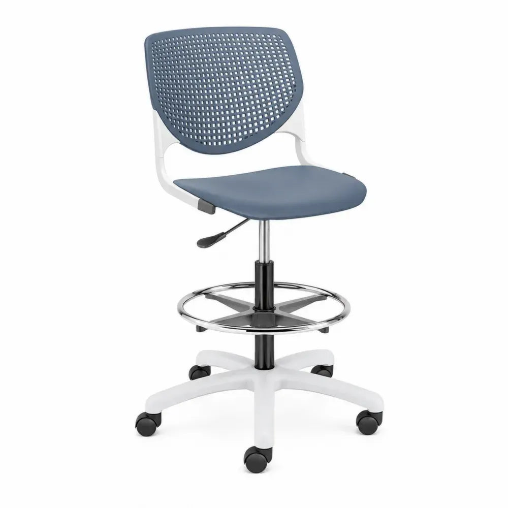 Bürostuhl Drehstuhl mit Fußring und Rollen PP Rückenlehne PU Sitz Stahl Blaugrau Weiß Schwarz 48 x 48 x 92 bis 112 cm