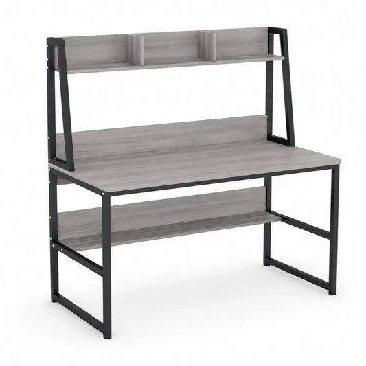 Schreibtisch mit Regalaufsatz 120 x 60 x 152 cm melaminbeschichtete Spanplatte und pulverbeschichteter Stahl rechteckig Grau Schwarz