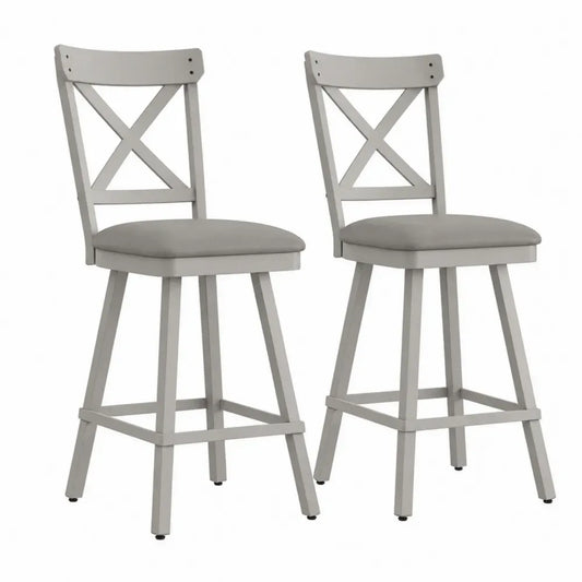 Barhocker 2er Set Holzbarstühle mit Kreuzrücken und Sitzkissen 45 x 50 x 108 cm Kautschukbaumholz Polyestergewebe Polyurethanschaum Hellgrau Mittelgrau Schwarz