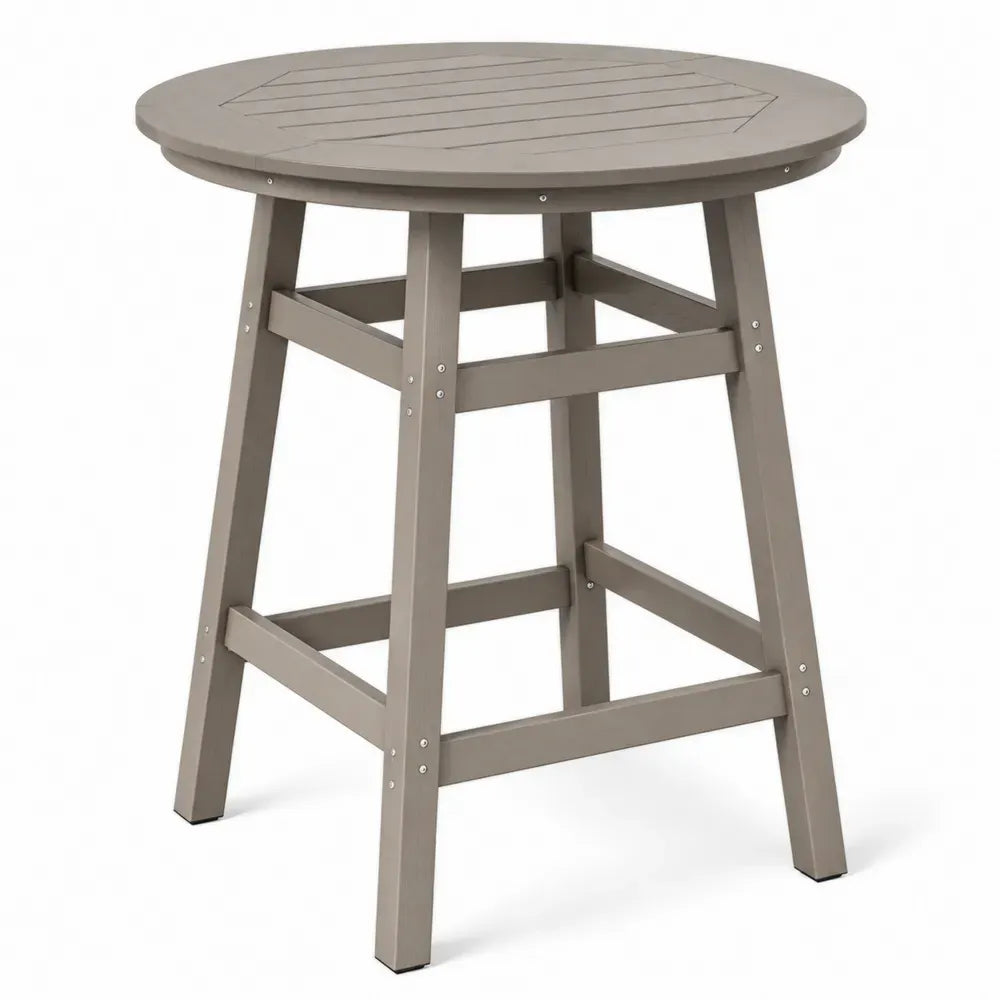 Gartentisch Stehtisch rund 90 x 90 x 105 cm Akazienmassivholz mit Lamellenplatte Taupe Schwarz