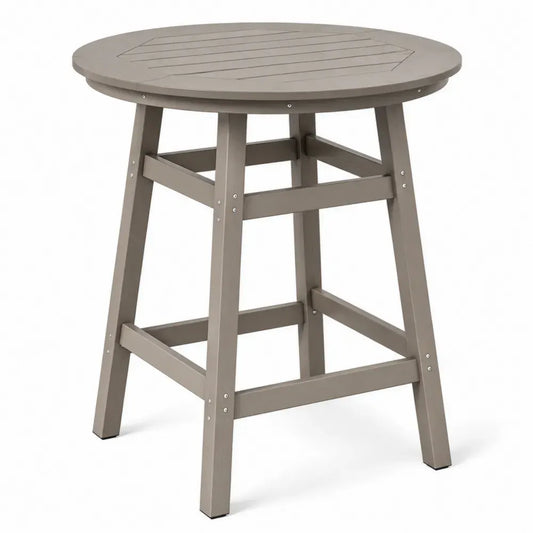 Gartentisch Stehtisch rund 90 x 90 x 105 cm Akazienmassivholz mit Lamellenplatte Taupe Schwarz