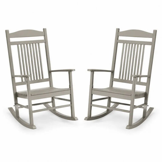 Garten-Schaukelstuhl 2er-Set mit Armlehnen 68 x 90 x 110 cm je Stuhl Akazienmassivholz Taupegrau
