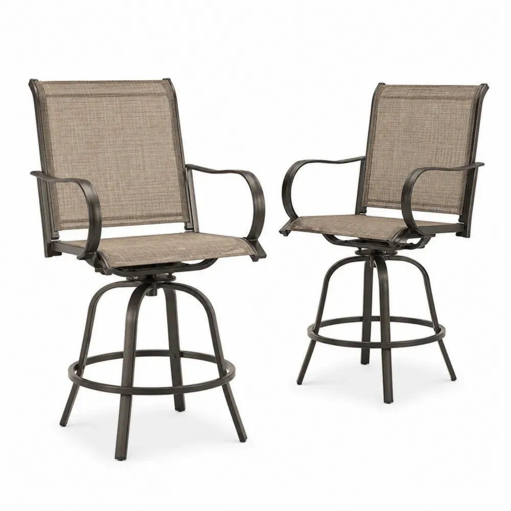 Barhocker 2er Set drehbare Barstühle mit Armlehnen und Fußring 60 x 62 x 118 cm PVC-beschichtetes Polyestergewebe pulverbeschichteter Stahl Taupe Bronze Schwarz
