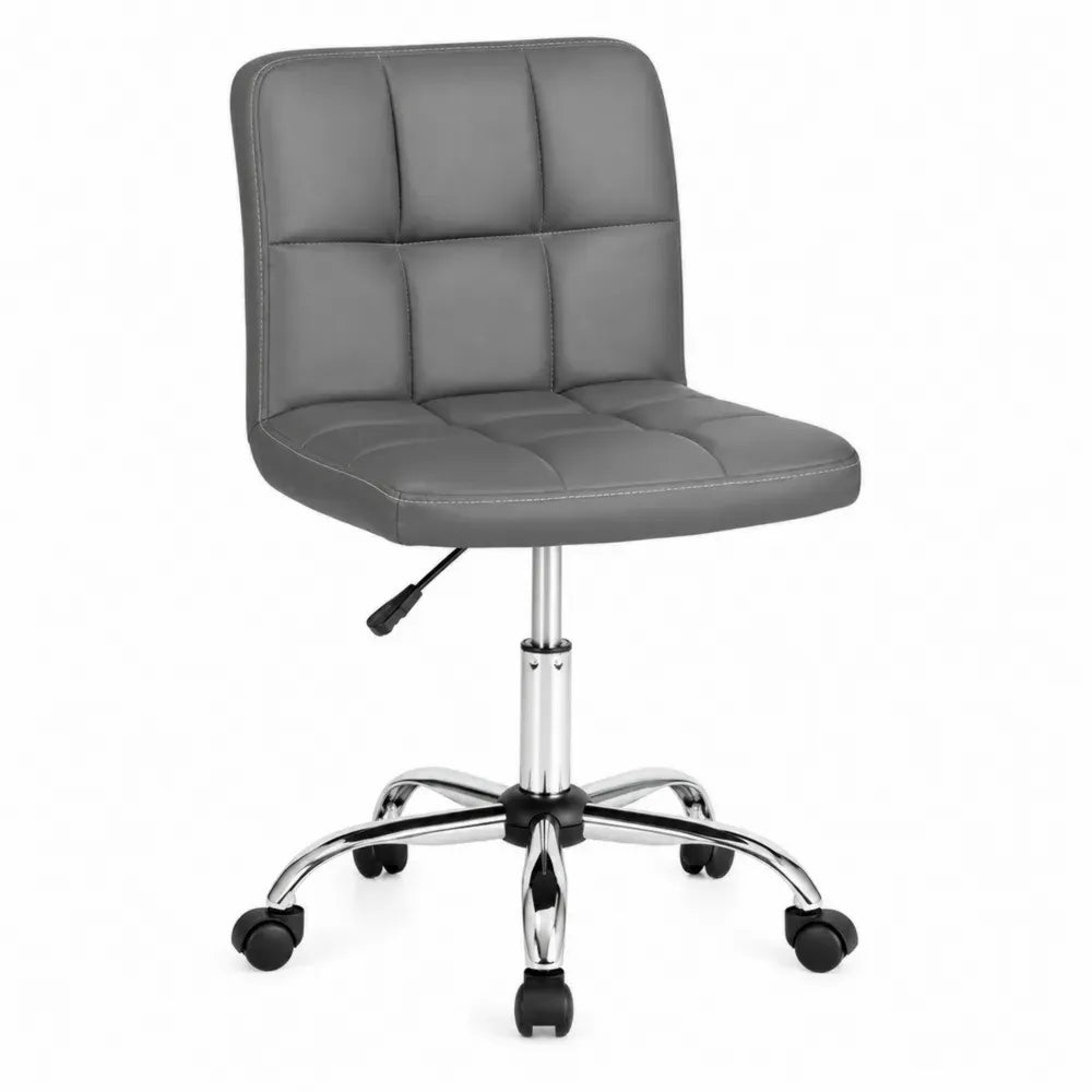 Bürostuhl Drehstuhl höhenverstellbar ohne Armlehnen mit Rollen PU-Kunstleder verchromter Stahl Grau Silber 54 x 56 x 80 bis 92 cm