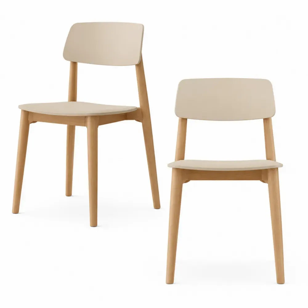 Esszimmerstühle 2er Set Küchenstühle ohne Armlehnen aus Polypropylen und Buchenholz Beige Naturholzfarben 48 x 52 x 82 cm