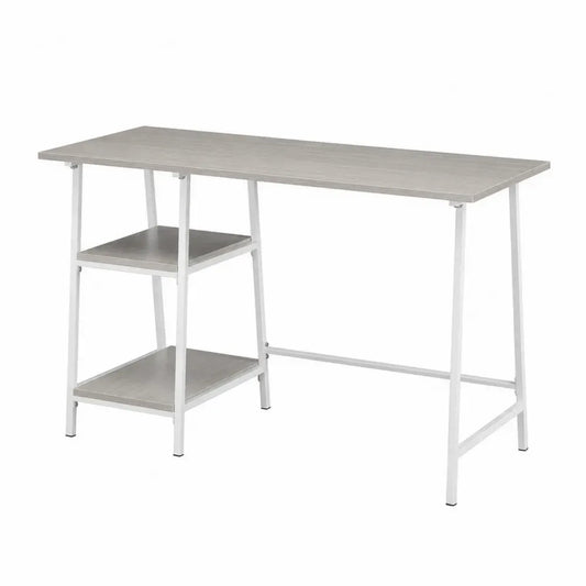 Schreibtisch mit zwei Ablageböden 120 x 60 x 75 cm melaminbeschichtete Spanplatte und pulverbeschichteter Stahl rechteckig Hellgrau Weiß