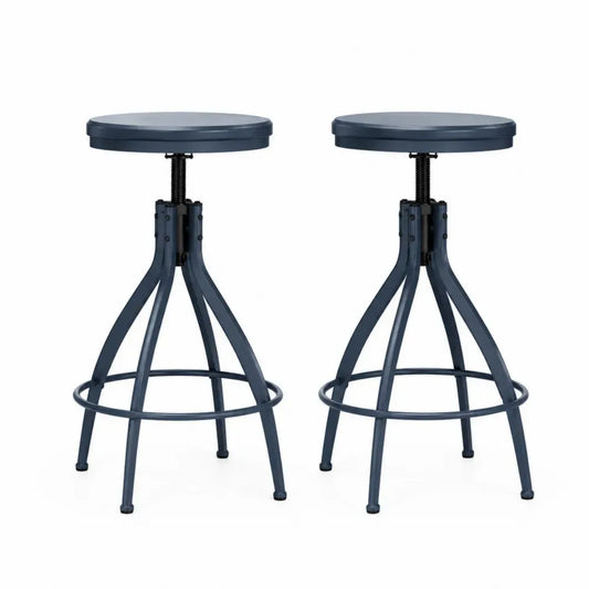 Barhocker 2er Set höhenverstellbar 42 x 42 x 62-78 cm pulverbeschichteter Stahl rund Dunkelblau Schwarz