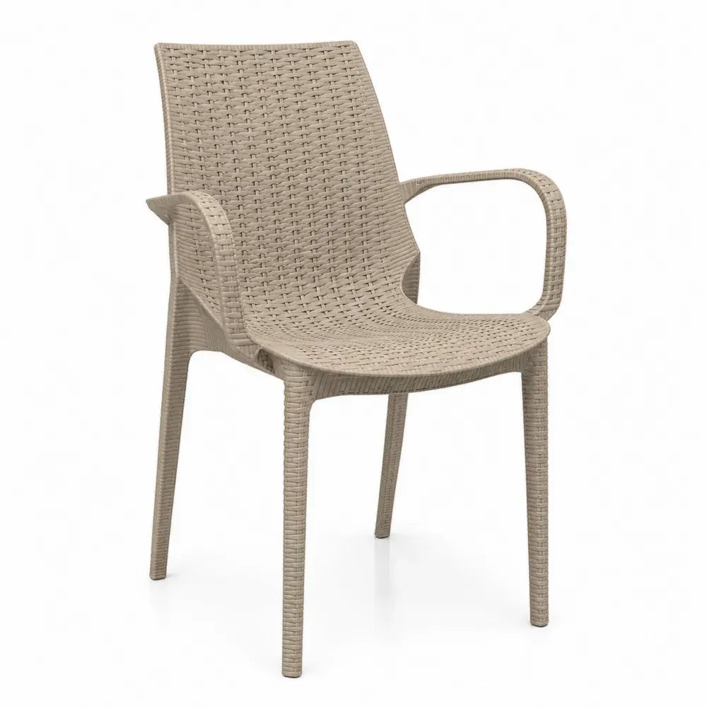 Garten Essstuhl 58 x 60 x 89 cm PP-Kunststoff mit Rattanstruktur Beige und Armlehnen