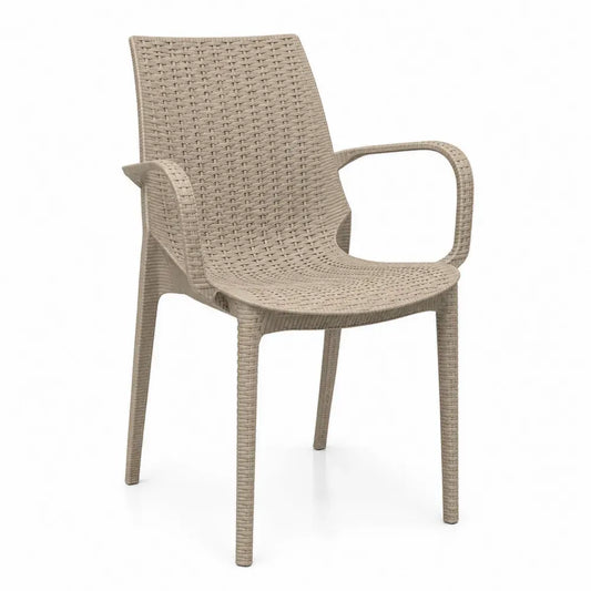 Garten Essstuhl 58 x 60 x 89 cm PP-Kunststoff mit Rattanstruktur Beige und Armlehnen