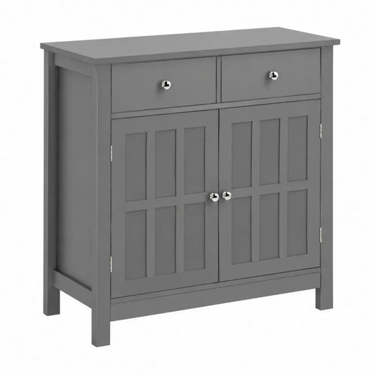 Sideboard Kommode mit 2 Schubladen und 2 Türen 90 x 35 x 80 cm lackiertes MDF Kiefernholz rechteckig Grau Silberfarben