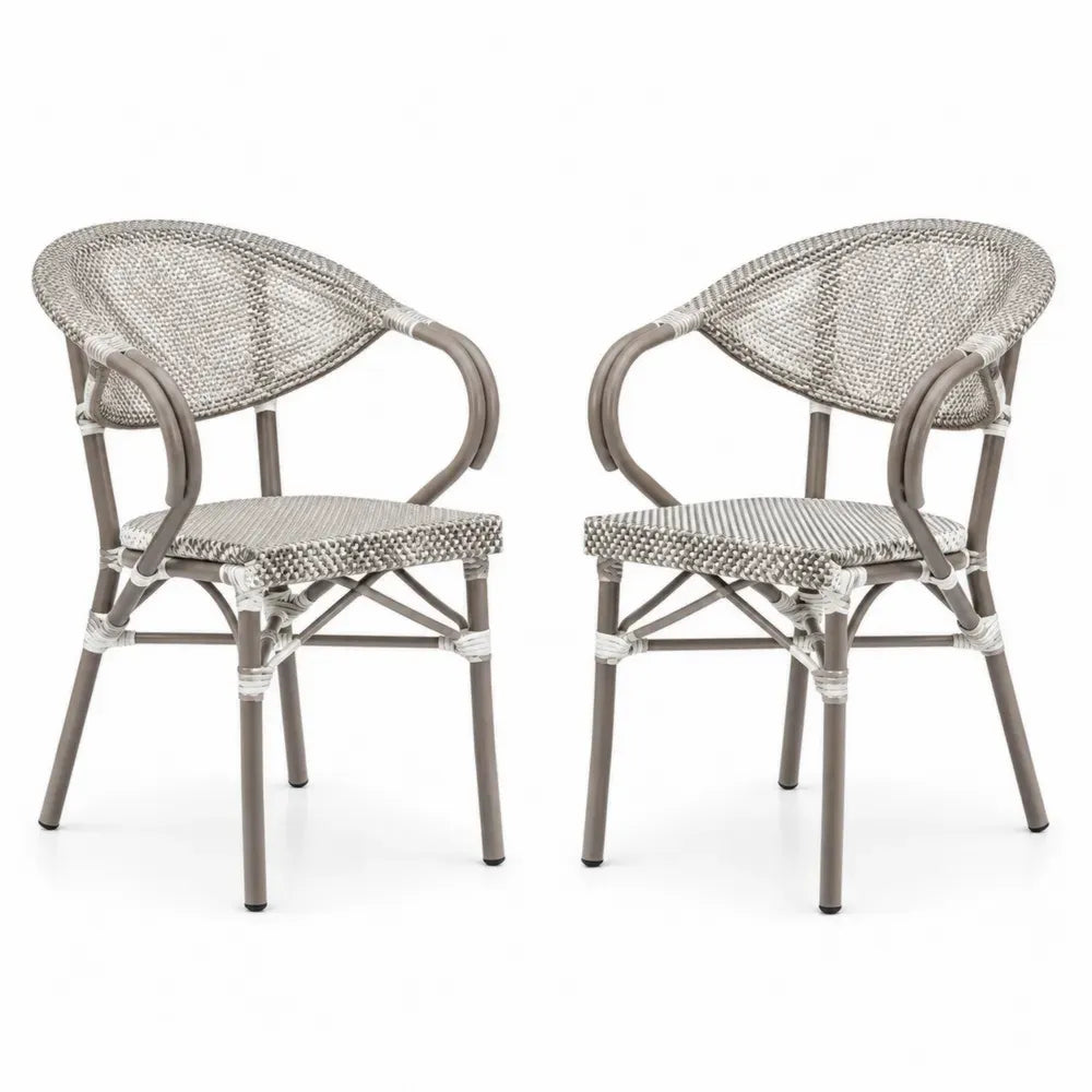 Gartenstuhl Essstuhl 2er Set 57 x 58 x 83 cm rundlich Aluminium PE-Rattan beigegrau taupe weiß schwarz mit Armlehnen