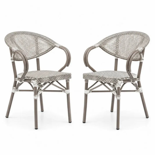 Gartenstuhl Essstuhl 2er Set 57 x 58 x 83 cm rundlich Aluminium PE-Rattan beigegrau taupe weiß schwarz mit Armlehnen