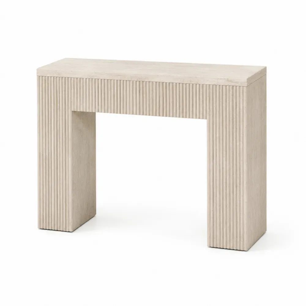 Konsolentisch Flurtisch mit Rillenstruktur MDF Eichenfurnier rechteckig Hellbeige Natur 110 x 35 x 80 cm