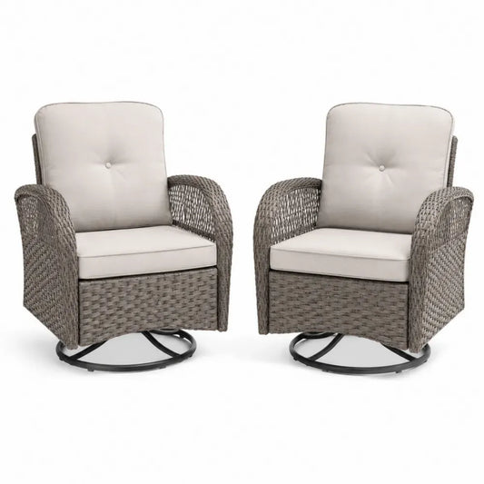 Garten Drehsessel 2er Set drehbar PE Rattan Stahl Polyester Grau Beige Schwarz 78 x 84 x 90 cm