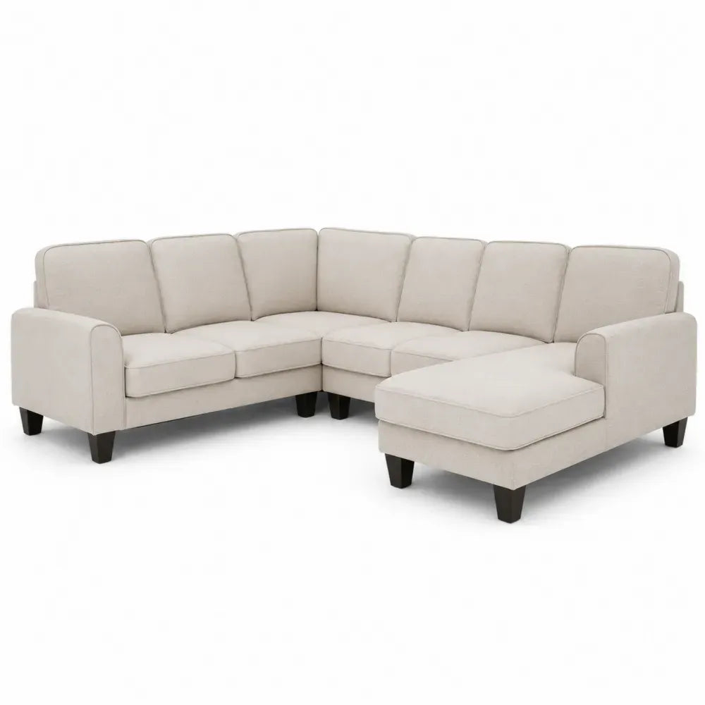Ecksofa mit Recamiere rechts Polyestergewebe PU Schaum Sperrholzrahmen L Form Beige Schwarz 250 x 180 x 85 cm