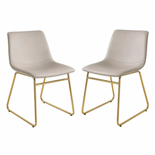 Esszimmerstühle 2er Set Schalenstühle ohne Armlehnen mit Kufengestell PU-Kunstleder Stahl Beige Goldfarben 48 x 54 x 83 cm