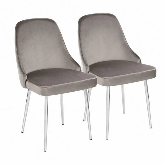 Esszimmerstühle 2er Set Polsterstühle ohne Armlehnen 52 x 58 x 86 cm Polyester-Veloursstoff Polyurethanschaum verchromter Stahl Grau Taupe Silberfarben Schwarz
